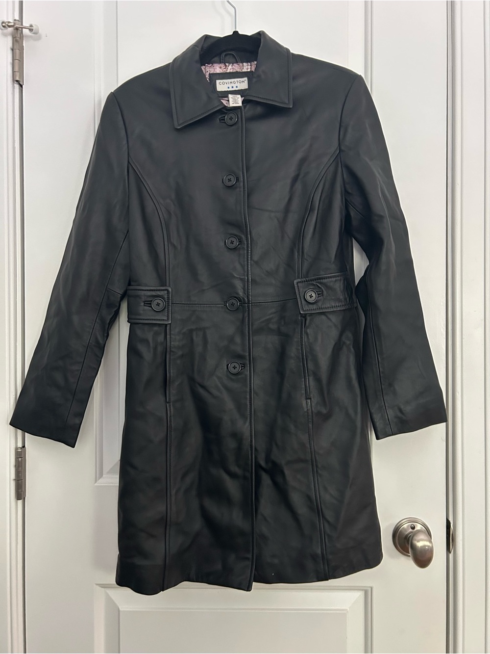 Vintage Covington Black Long Leather Jacket